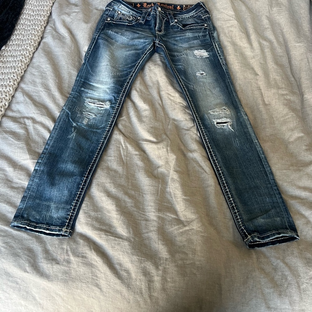 Rock Revival 27” Women's Stacia ankle skinny Distressed Jeans